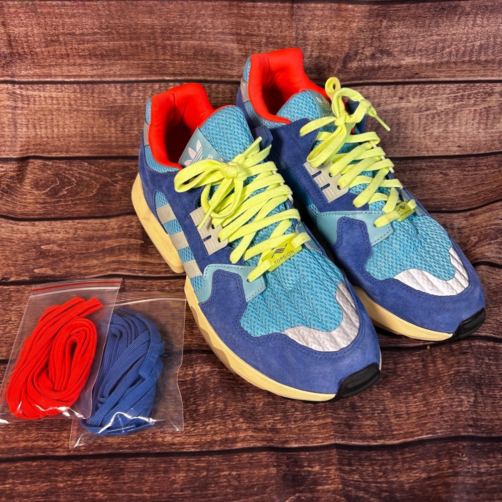 Adidas ZX Torsion Bright Cyan Blue Suede Mesh Sneakers EE4787 Mens 11.5